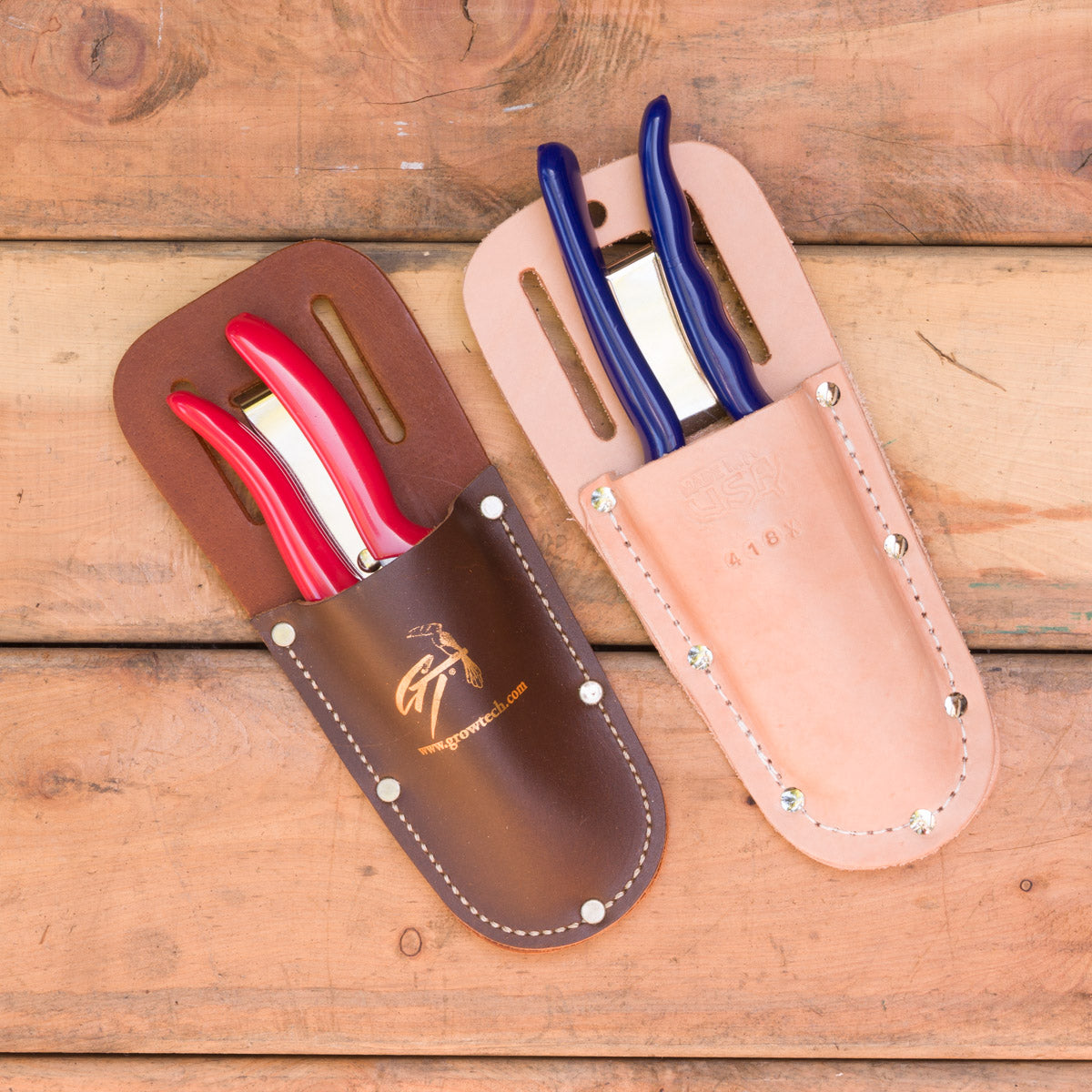 Left to right: Pruner Pouch Large (9" and Rotating Handle Pruners), Pruner Pouch Medium
