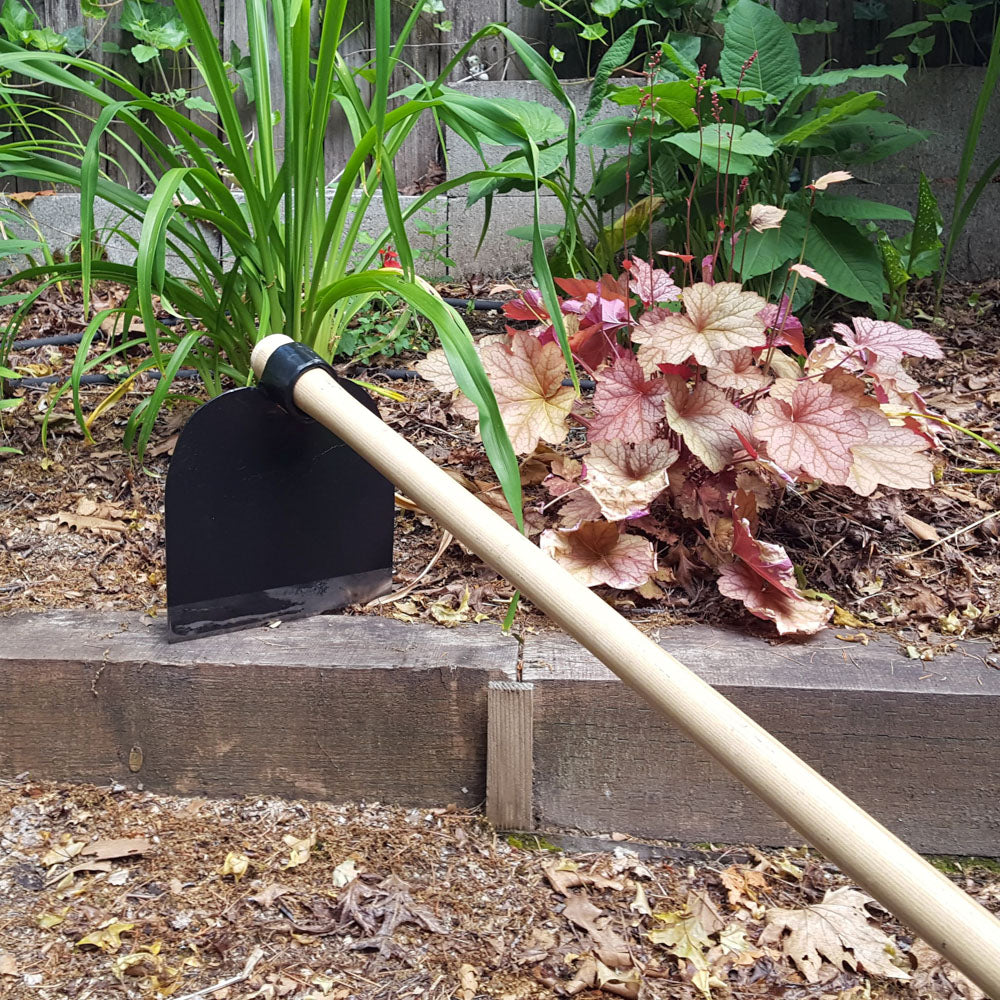 The peasant hoe is not typically used in a well maintained garden bed, but it sure looks good.