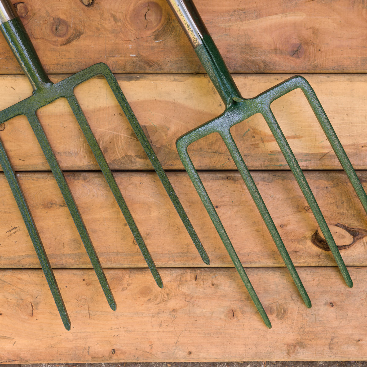 The back and front of the digging fork.