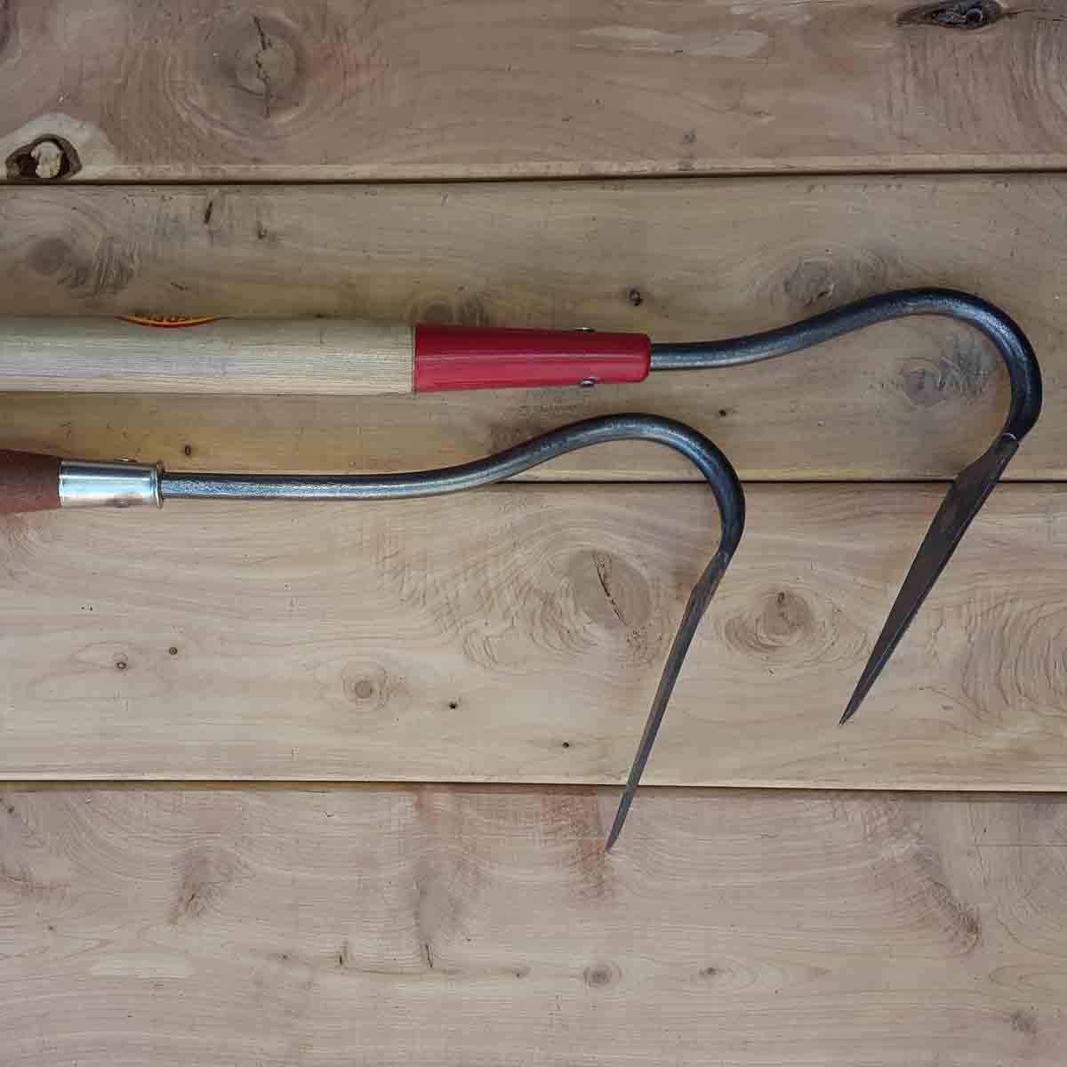 We often make a vee hoe on longer handles too, from 18 inches to full length handles for stand up gardening.