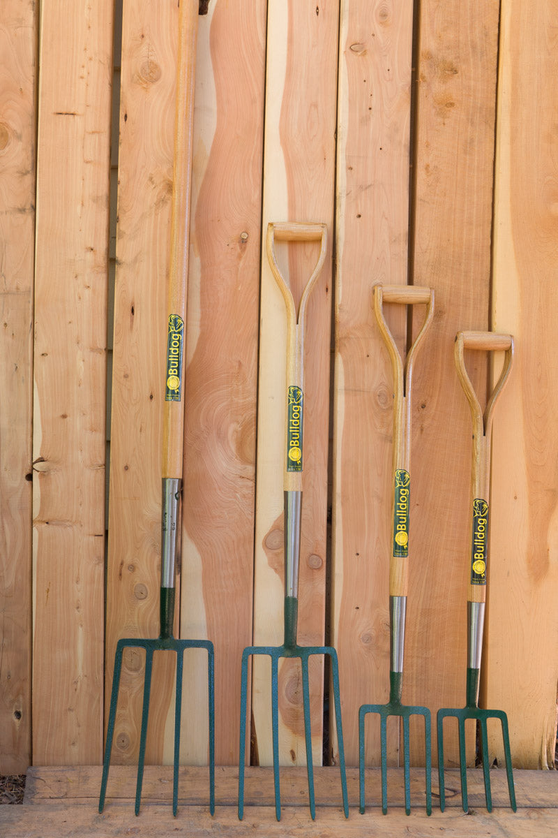 We offer a variety of forks for different uses: the straight handled digging fork, the 32" D-handle digging fork, 31" handle shrubbery fork, and the 28" handle shrubbery fork.