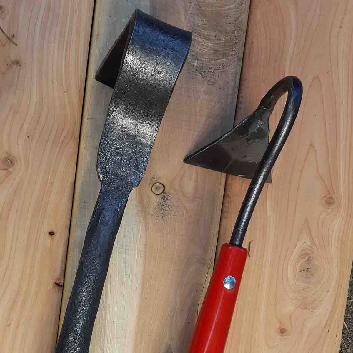 The heavy duty hand-hoe is just that, a heavier duty version of the pyramid hoe on an 18” handle.