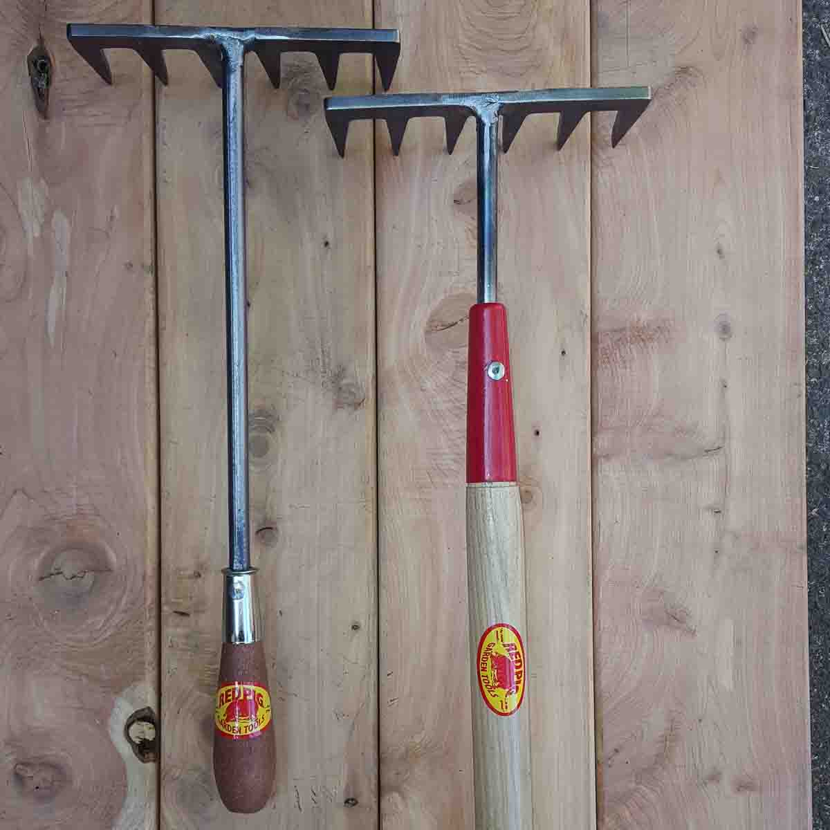 We commonly put this small rake head on longer handles from 18 inch on up, and make custom variations from 4 inches wide to 20 inches.
