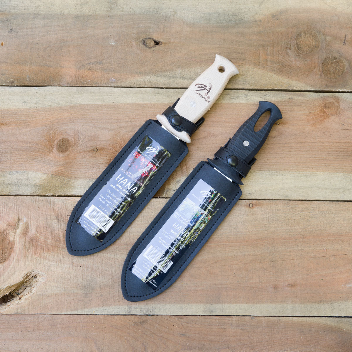 Wooden handle (left) compared to rubber handle (right)