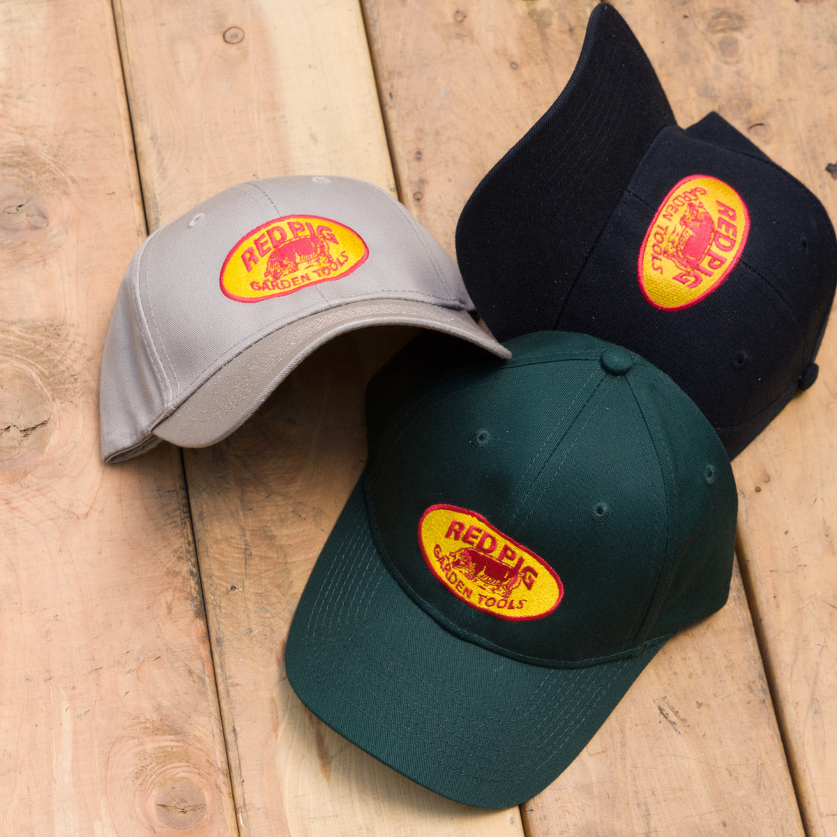 Classic red and gold Red Pig logo hats in cotton and wool blend.