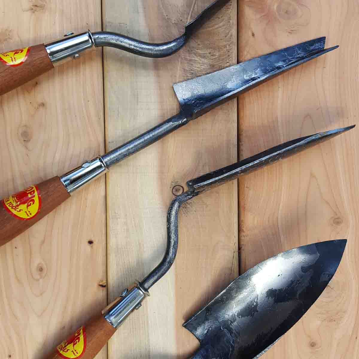 From top to bottom are rockery, sweeder, potting, and small trowels.