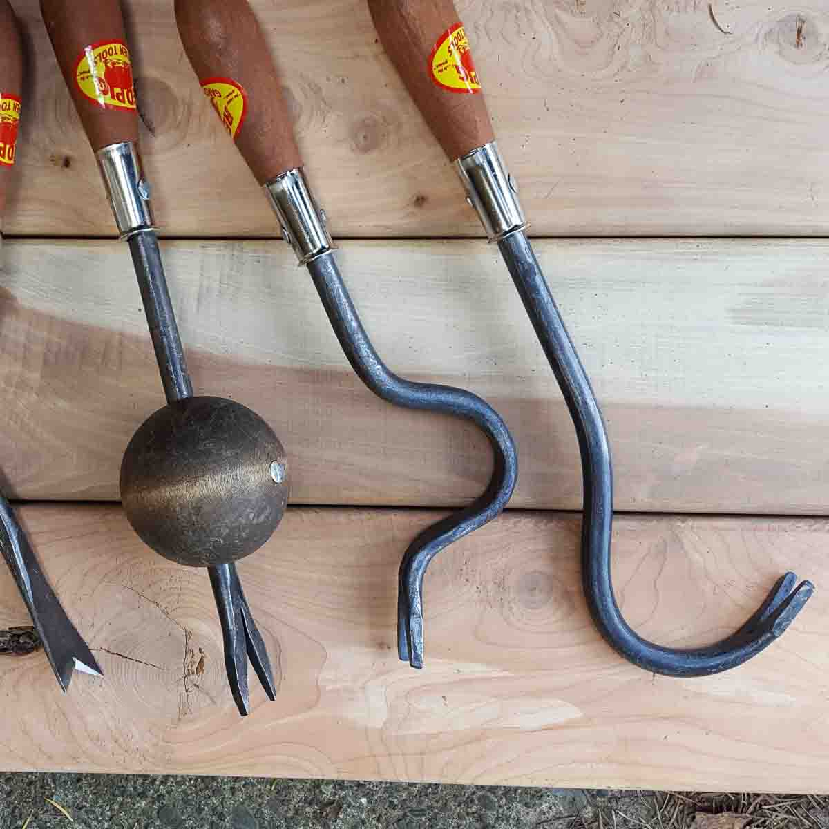 Three weeders that use leverage are a ball weeder, fulcrum weeder, and weed yank.